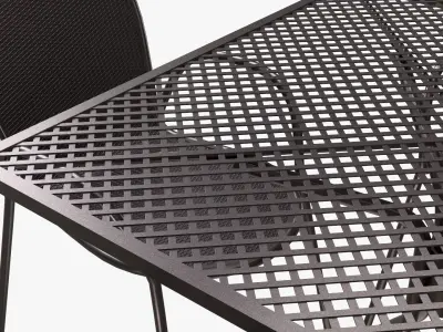 Square Mesh Dining Table with Armchairs 3D model