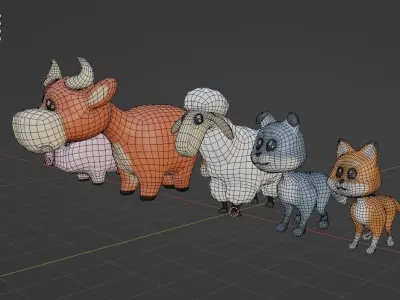 Farm Animal Set Low-poly 3D model