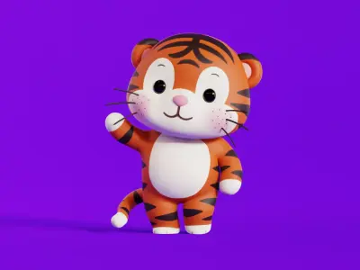 Cartoon Tiger Chibi Kawaii Character Rigged Animated Low-poly 3D model