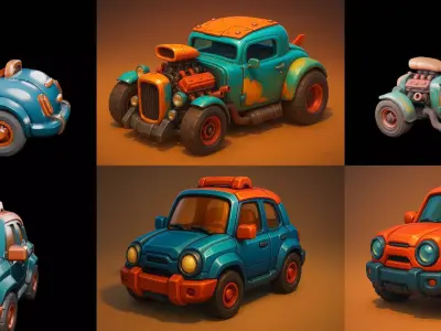 Stylized Car Advanced model bundle 10 pack 100 glb 3D model