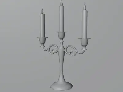 Candlestick golden candle Low-poly 3D model