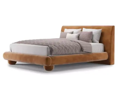 Caramel Vintage Velvet Bed 3D model