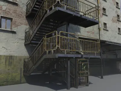 Old neglected hotel with interior furniture Low-poly 3D model