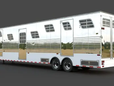 Horse Semi Trailer with horse Low-poly 3D model