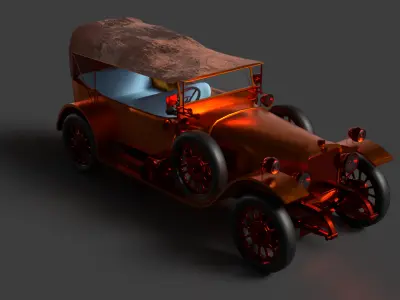 Orange vintage car Low-poly 3D model