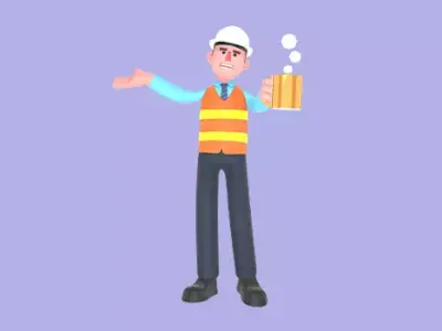 3D Cartoon Male Architect Character - Frustrated Coffee Pose 3D model