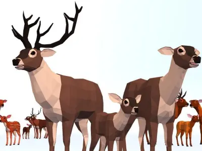 LowPoly Deers Pack Low-poly 3D model