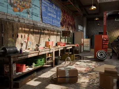 Auto Garage Repair Workshop Model  Low-poly 3D model