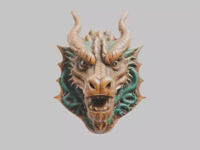 Intricate Dragon Head Carving 3D Model Low-poly 3D model