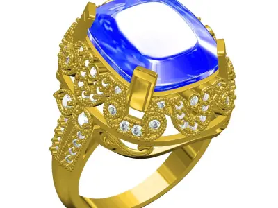 Cushion Cut Stone Art Deco Ring 3D print model