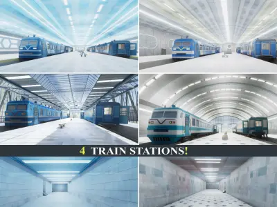 Subway and Train Stations Bundle - 10 Scenes Low-poly 3D model