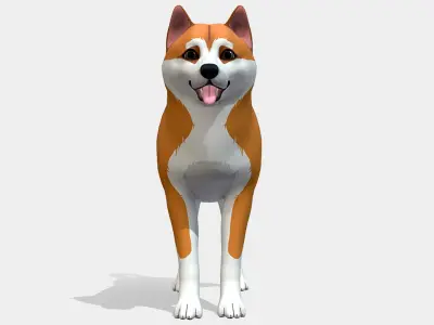 Cartoon Dog - Akita Inu Low-poly 3D model