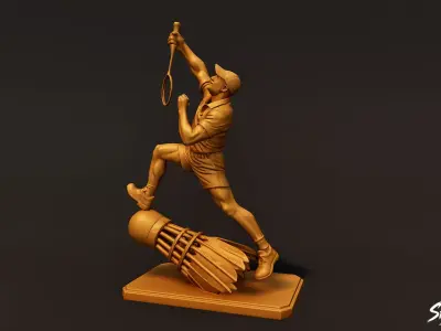 Golden Badminton Statue Low-poly 3D model