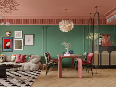 Luxury living room dining room interior scenes 50 3D model