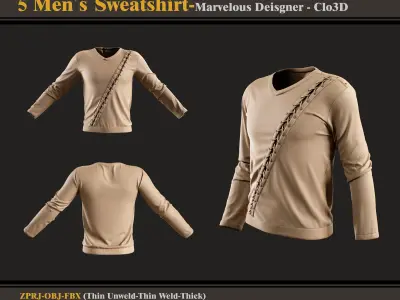 5 Men Sweatshirt -MD-Clo3D -ZPRJ - FBX - OBJ  3D model