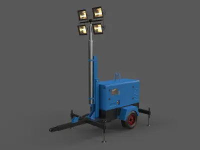 PBR Mobile Light Tower Generator A - Blue Light  Low-poly 3D model