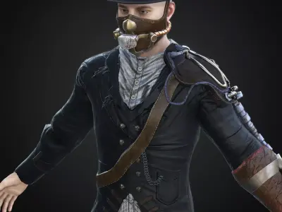  Steampunk rigged character Low-poly 3D model