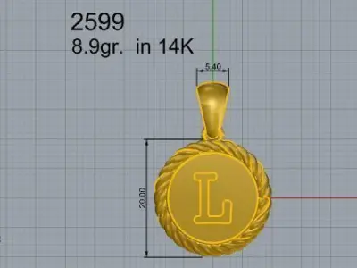 L Letter Circle Pendant 2599 3D print model