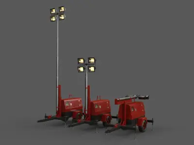 PBR Mobile Light Tower Generator B - Red Dark  Low-poly 3D model