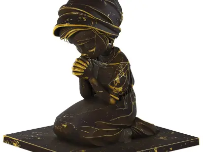 Praying Girl Bronze Statue 3D model