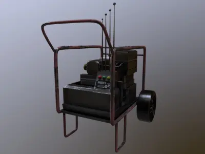 Generator Game Ready Low Poly 3D Model portable on wheels Low-poly 3D model