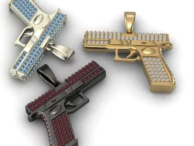 Pistol Pendant Silver Gold Platinum Luxury Jewelry 3DM STL  3D print model