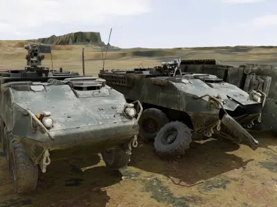 Stryker Armored Vehicle 3 Models Clean to Ruined Low-poly 3D model
