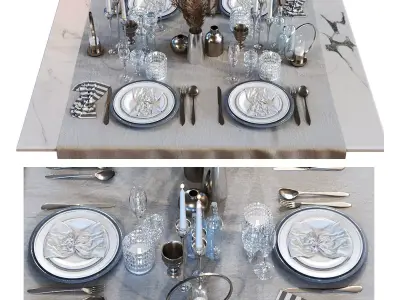 Luxury dining table set 015 Low-poly 3D model