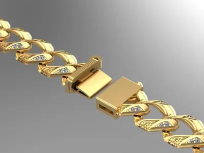 cuban chain necklace gold silver 3D model