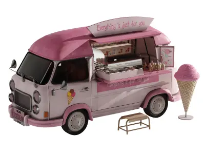 Ice Cream Pink Van 3D model