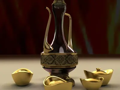 Chinese tea pot and yuanbao 3D model