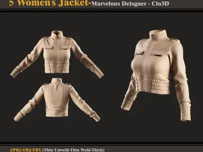 5 Women Jacket -MD-Clo3D -ZPRJ - FBX- OBJ 3D model