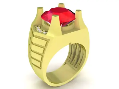 Luxury Octagon Ruby and Diamond Statement Ring for Men 3875 3D print model
