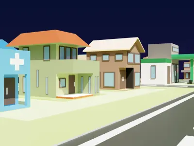 3D Cartoon City buildings for games Low-poly 3D model
