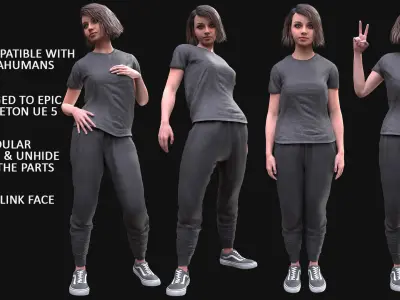 Woman - Sport Outfit 3 - Modular - Rigged Low-poly 3D model