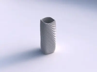 Vase quadratic tall with bent extruded lines 3 3D print model