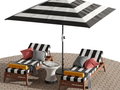 Beach lounge outdoor set 10 3D model