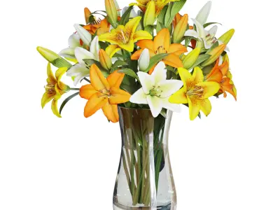 Flower Set 16 - Multicolor Lilies Bouquet 3D model