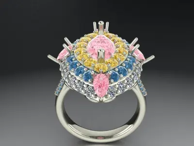 Ring with multi-colored stone  532 3D print model