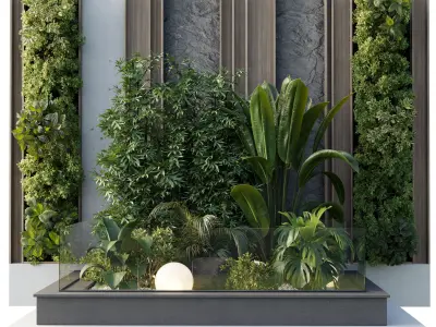 Vertical Wall Garden With Wood frame - Outdoor garden Low-poly 3D model