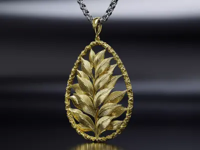 Pendant with Leaves surrounded by a ring 3D print model