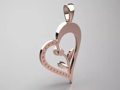 Rose Gold Heart Pendant with Diamonds and Pearls Model pp0059 3D print model