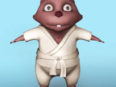 Cartoon karate Wombat Low-poly 3D model