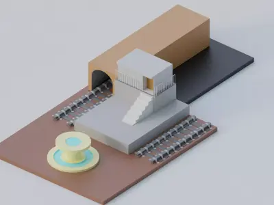 Low Poly Train Station for Games and Cartoons Free low-poly 3D model