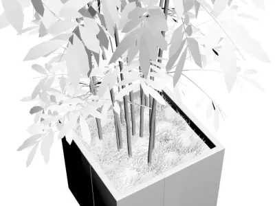 Young bamboo bunch in steel pot 3D model