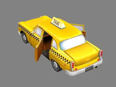Cartoon taxi - yellow Low-poly 3D model