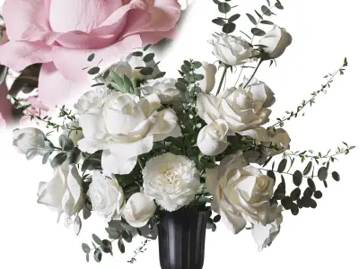 Flower Set 076 Rose white and Pink 3D model