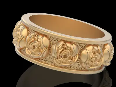 Flower ring silver gold printable jewelry 3D model 3D print model