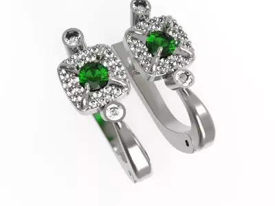 G0131 two emerald and diamond earrings 3D print model