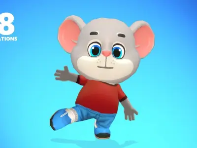 Mouse Rat Rodent Grey Animated Rigged Low-poly 3D model